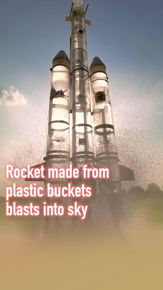 Rocket made from plastic buckets blasts into sky in E China
