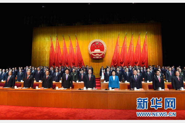 10月1日，慶祝中華人民共和國(guó)成立66周年暨新疆維吾爾自治區(qū)成立60周年大會(huì)在新疆人民會(huì)堂隆重舉行。 新華社記者 饒愛(ài)民 攝