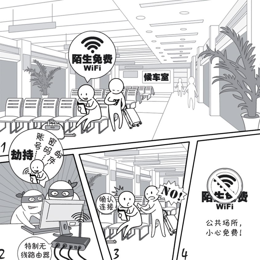 2018國家網絡安全宣傳周系列動漫①丨還在“蹭”免費WiFi？這些安全風險告訴你真能嚇一跳