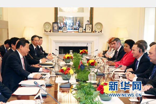 11月20日，中國(guó)國(guó)家主席習(xí)近平在惠靈頓同新西蘭總理約翰·基舉行會(huì)談。 新華社記者 馬占成 攝