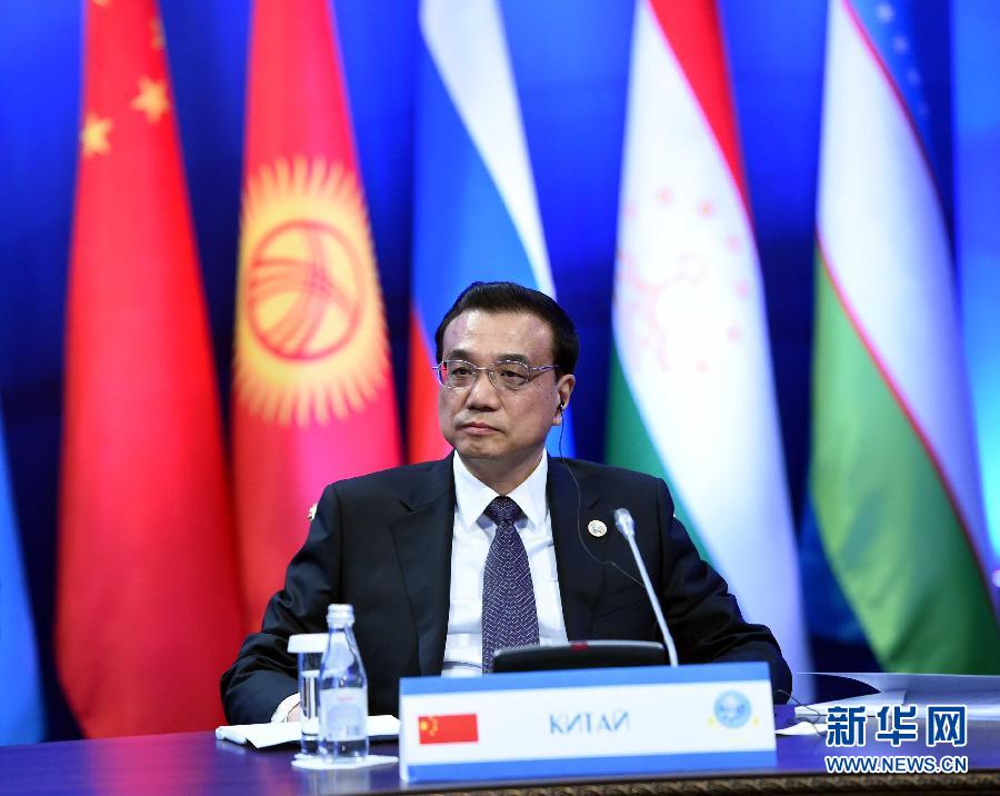 12月15日，中國國務院總理李克強在阿斯塔納出席上海合作組織成員國政府首腦理事會第十三次會議。 新華社記者 饒愛民 攝 
