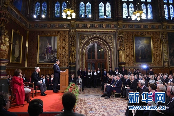 10月20日，國(guó)家主席習(xí)近平在英國(guó)議會(huì)發(fā)表講話。 新華社記者 張鐸攝 