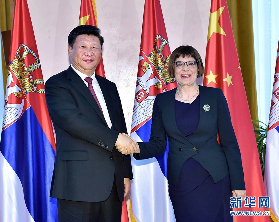 6月18日，國家主席習近平在貝爾格萊德會見塞爾維亞國民議會議長戈伊科維奇。 新華社記者李濤攝