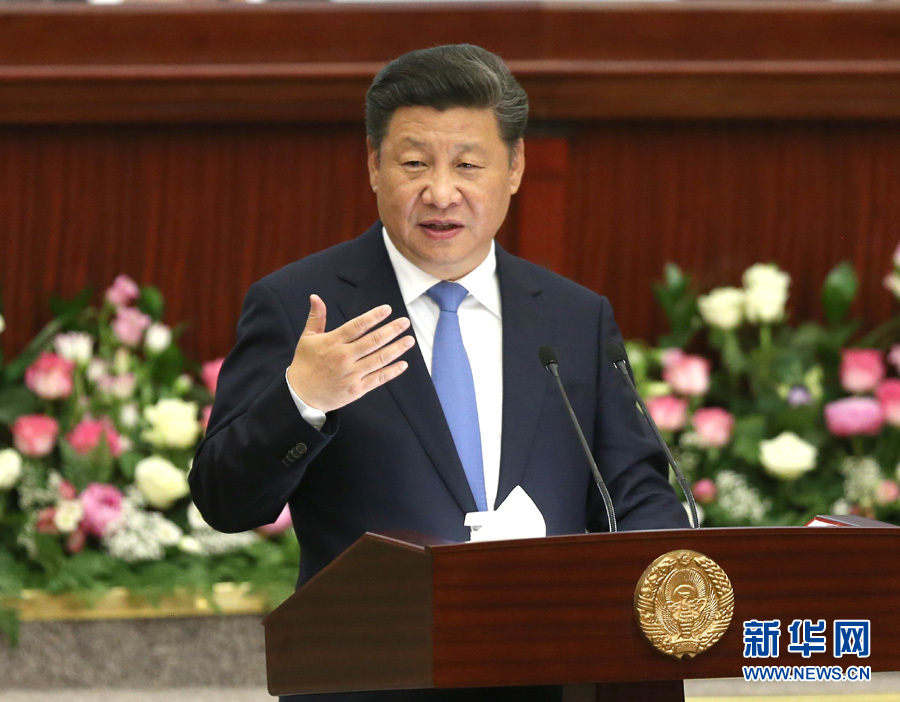 6月22日，國家主席習(xí)近平在塔什干烏茲別克斯坦最高會議立法院發(fā)表題為《攜手共創(chuàng)絲綢之路新輝煌》的重要演講。 新華社記者馬占成攝
