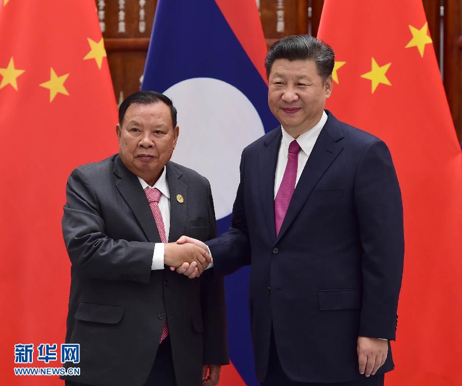 9月2日，國家主席習近平在杭州會見老撾國家主席本揚。新華社記者張鐸攝