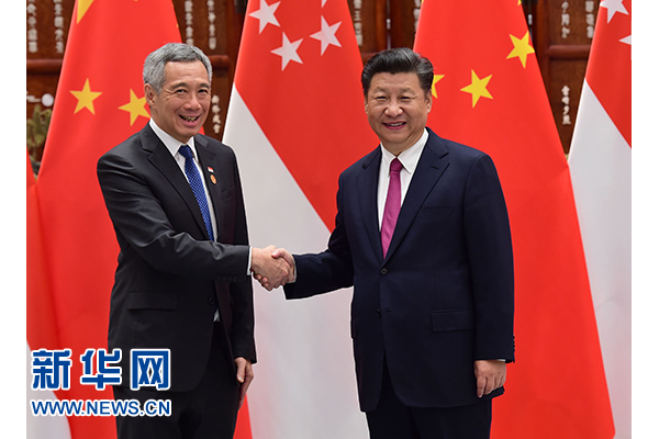 9月2日，國家主席習(xí)近平在杭州會見新加坡總理李顯龍。新華社記者張鐸攝