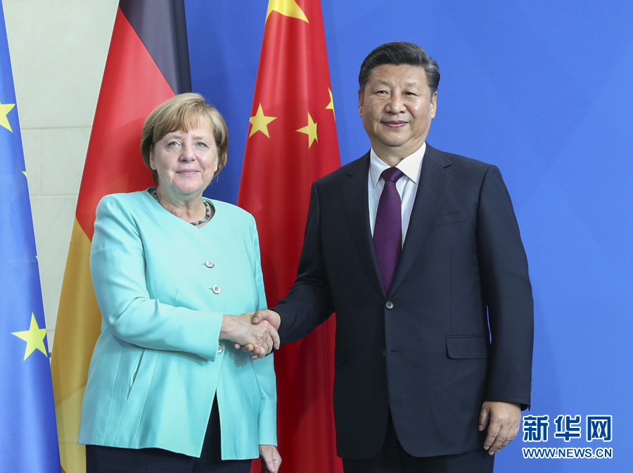 7月5日，國(guó)家主席習(xí)近平在柏林同德國(guó)總理默克爾舉行會(huì)談。新華社記者謝環(huán)馳攝