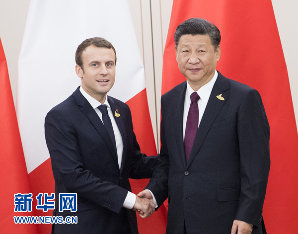 7月8日，國家主席習(xí)近平在漢堡會見法國總統(tǒng)馬克龍。新華社記者 李學(xué)仁 攝