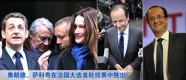奧朗德、薩科奇在法國大選首輪投票中勝出